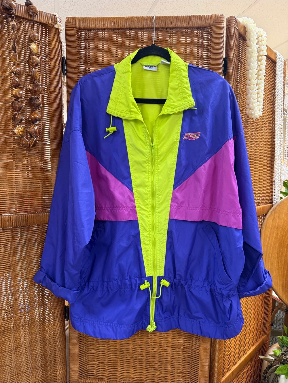 Saucony Neon Green, Purple & Pink Colorblock Bomber Jacket